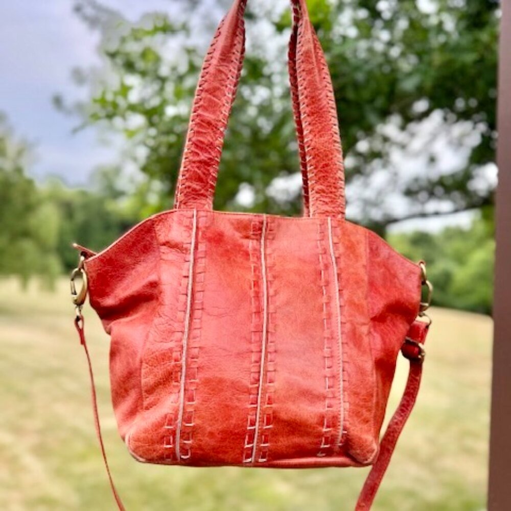 Beautiful Vintage Coral Latico Stitched Leather Bag Purse